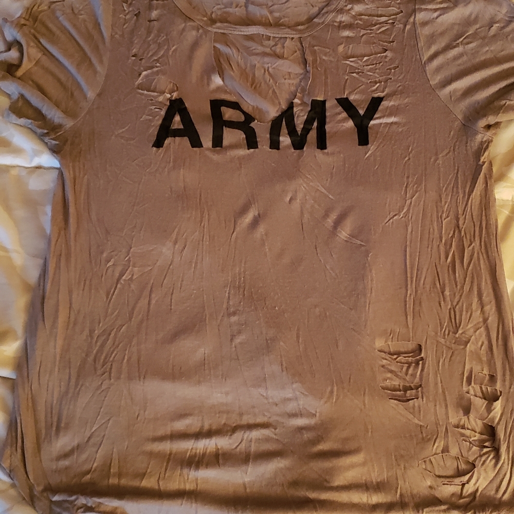 Navy Green ARMY Distressed Short Sleeve Shirt